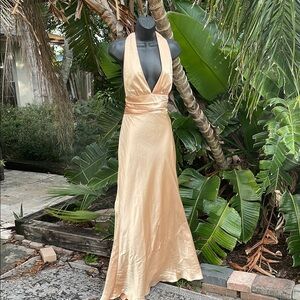 Bari Jay butter, satin gown with train